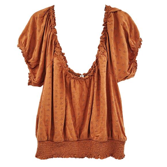 BP. Burnt Rust Orange Off-the-Shoulder All-Over Eyelet Top Women's Plus Size 4X - Picture 1 of 6